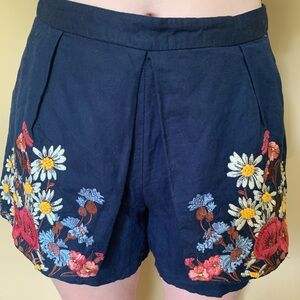 Anthropologie Navy Floral Embroidered Shorts